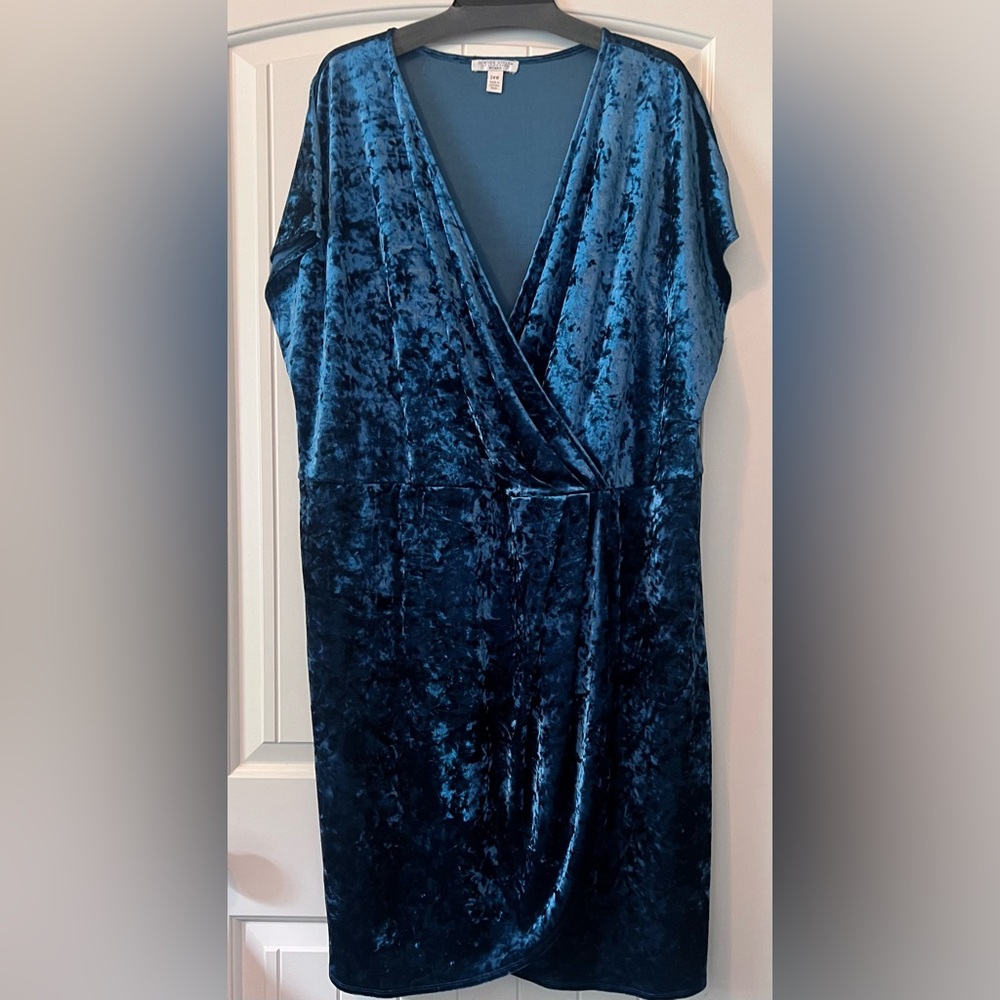 London Style Size 24W Crushed Velvet Faux Wrap Skirt Short Sleeve Mini Dress - Picture 8 of 8
